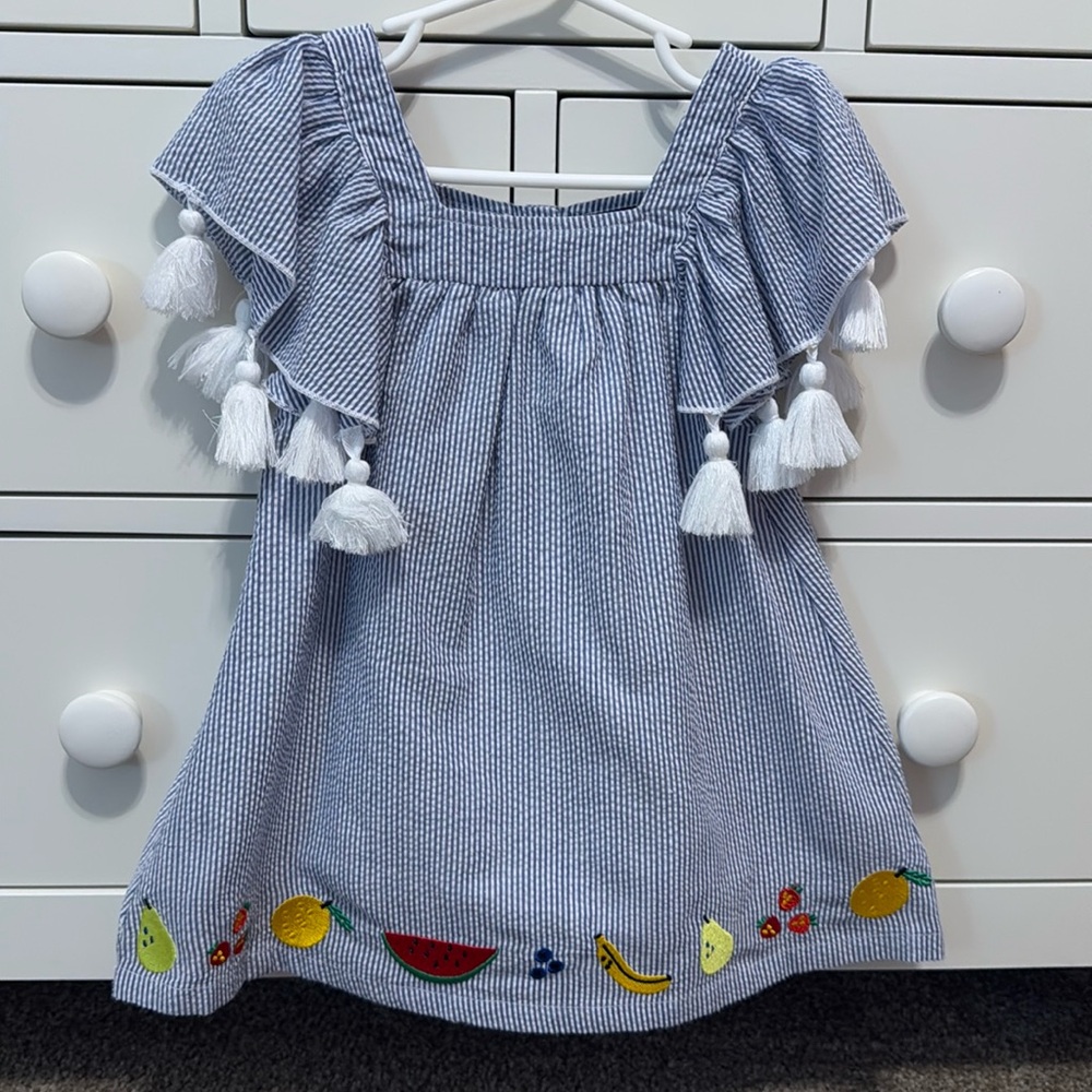 Andy & Evan Seersucker Embroidered dress